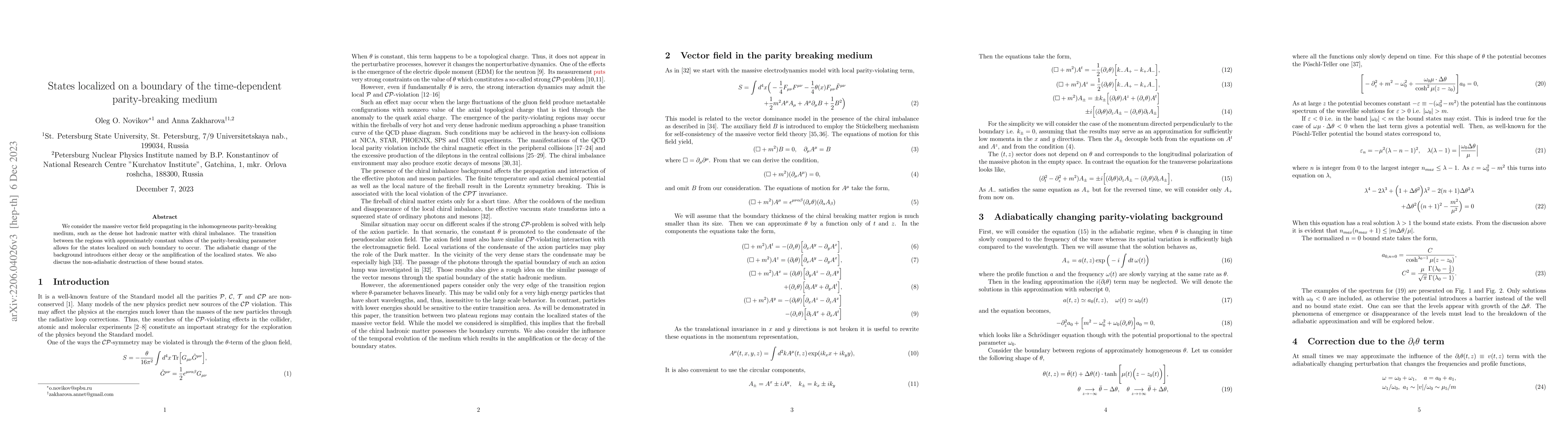 Thumbnail for States localized on a boundary of the time-dependent parity-breaking
  medium