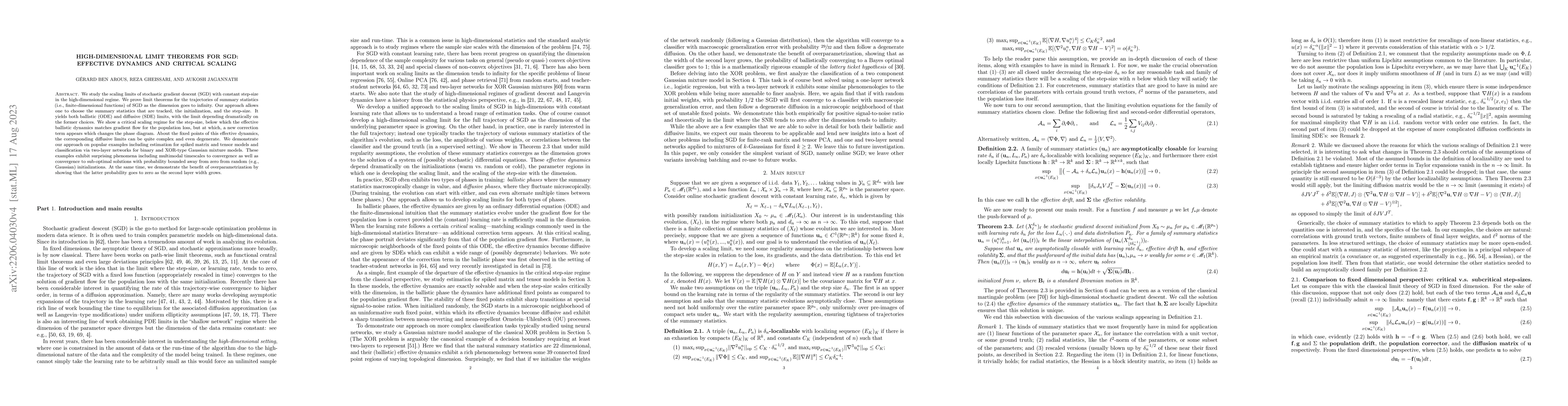 Thumbnail for High-dimensional limit theorems for SGD: Effective dynamics and critical
  scaling