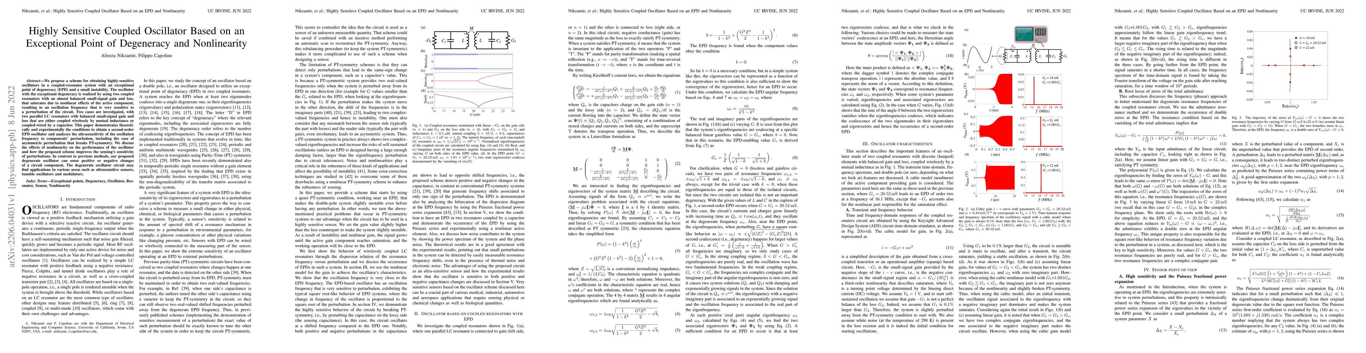 Thumbnail for Highly Sensitive Coupled Oscillator Based on an Exceptional Point of
  Degeneracy and Nonlinearity