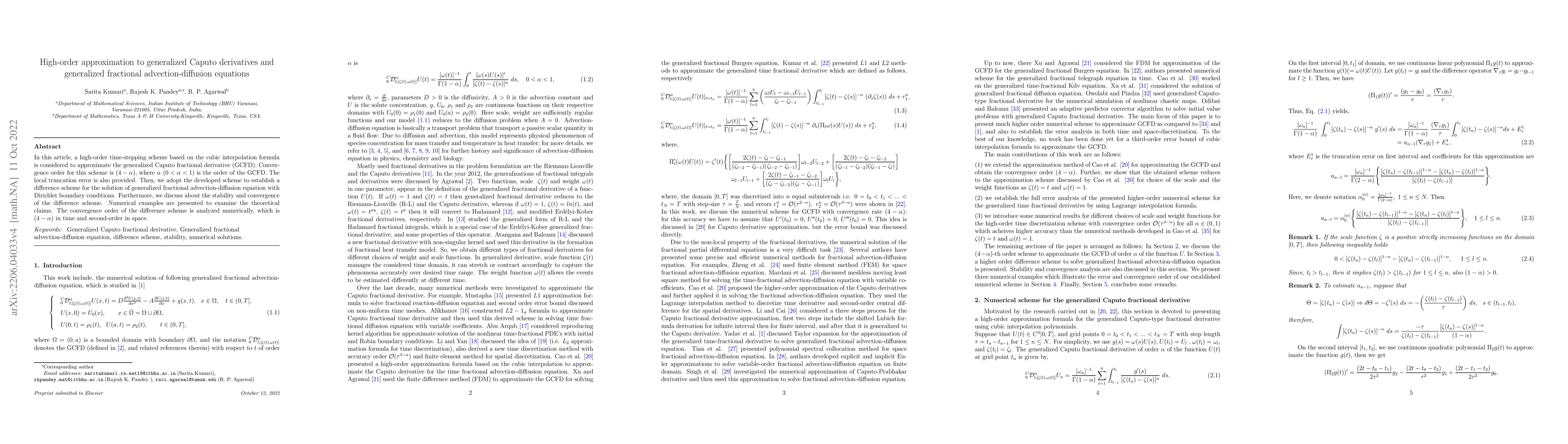 Thumbnail for High-order approximation to generalized Caputo derivatives and
  generalized fractional advection-diffusion equations