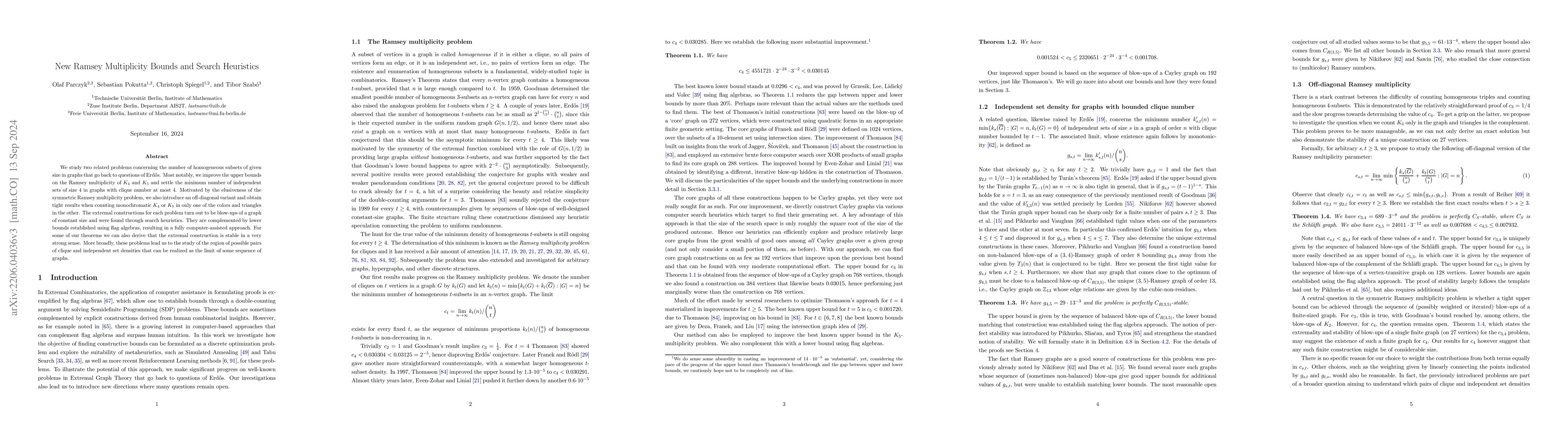 Thumbnail for New Ramsey Multiplicity Bounds and Search Heuristics