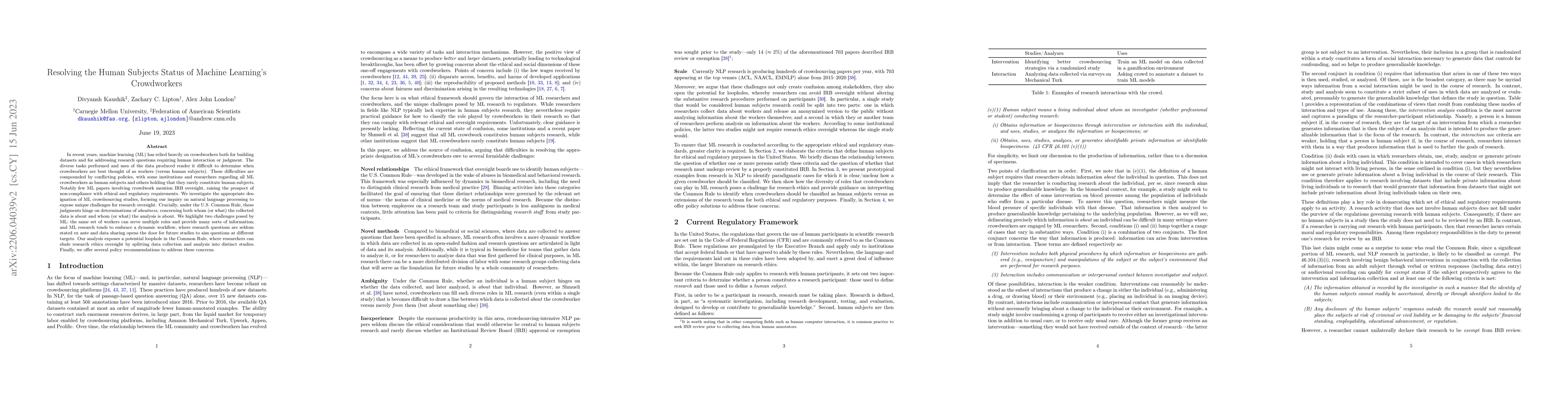 Thumbnail for Resolving the Human Subjects Status of Machine Learning's Crowdworkers