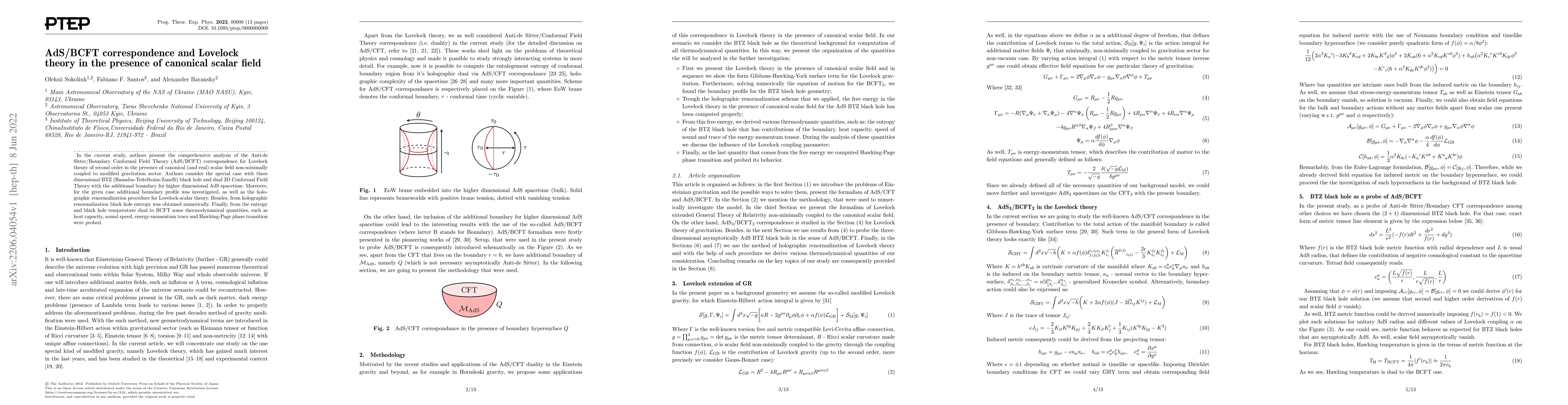 Thumbnail for AdS/BCFT correspondence and Lovelock theory in the presence of canonical
  scalar field