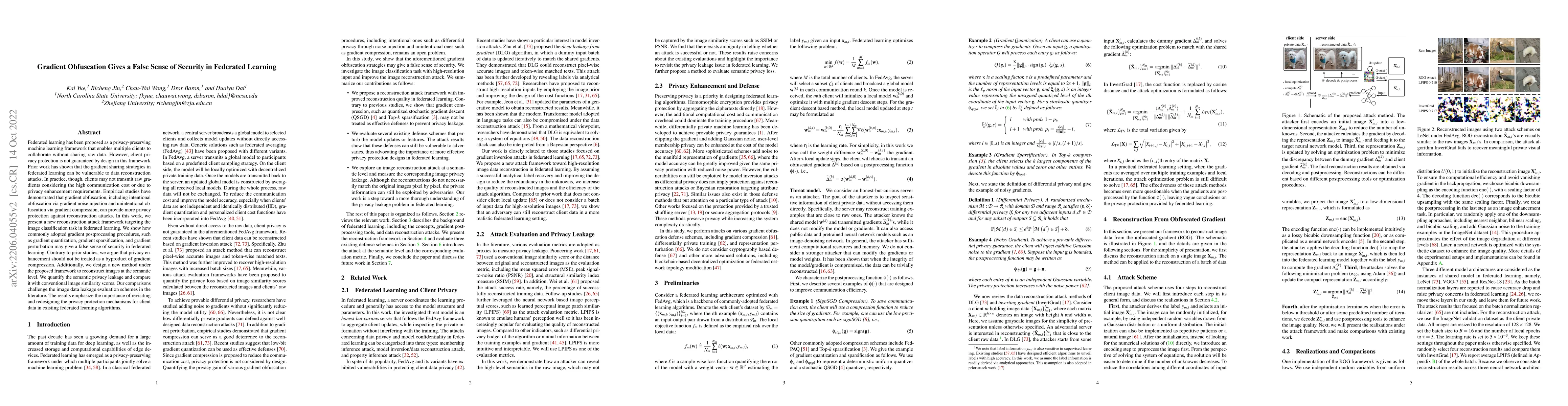 Thumbnail for Gradient Obfuscation Gives a False Sense of Security in Federated
  Learning