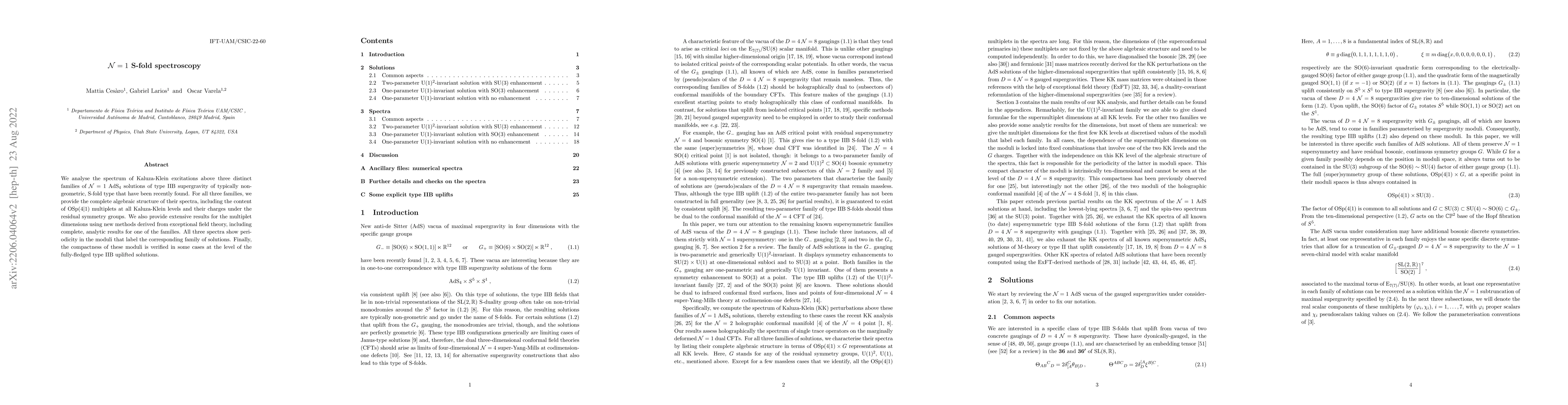 Thumbnail for $\mathcal{N}=1$ S-fold spectroscopy