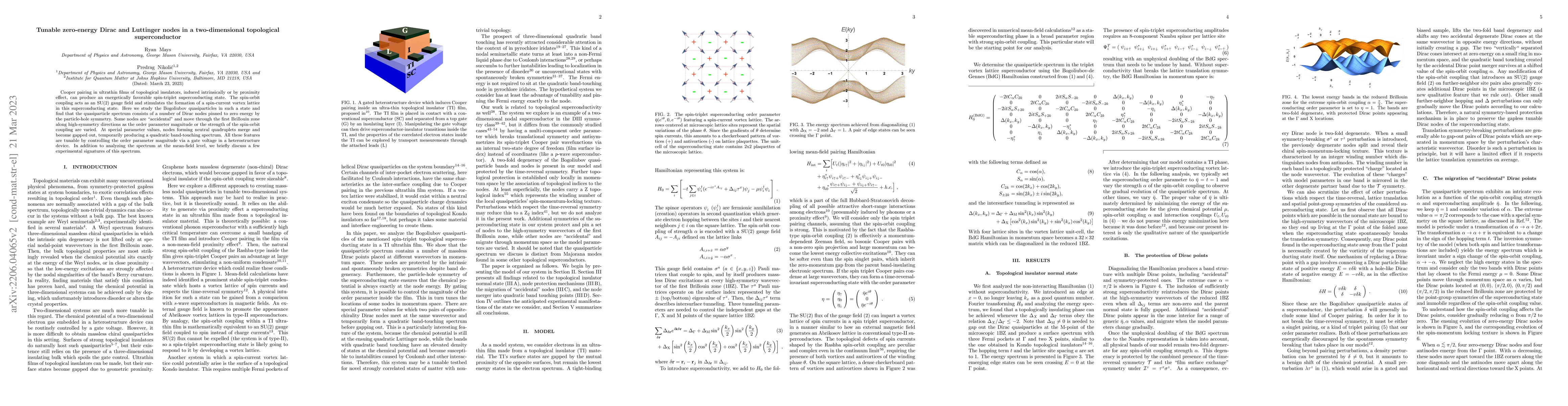Thumbnail for Tunable zero-energy Dirac and Luttinger nodes in a two-dimensional
  topological superconductor