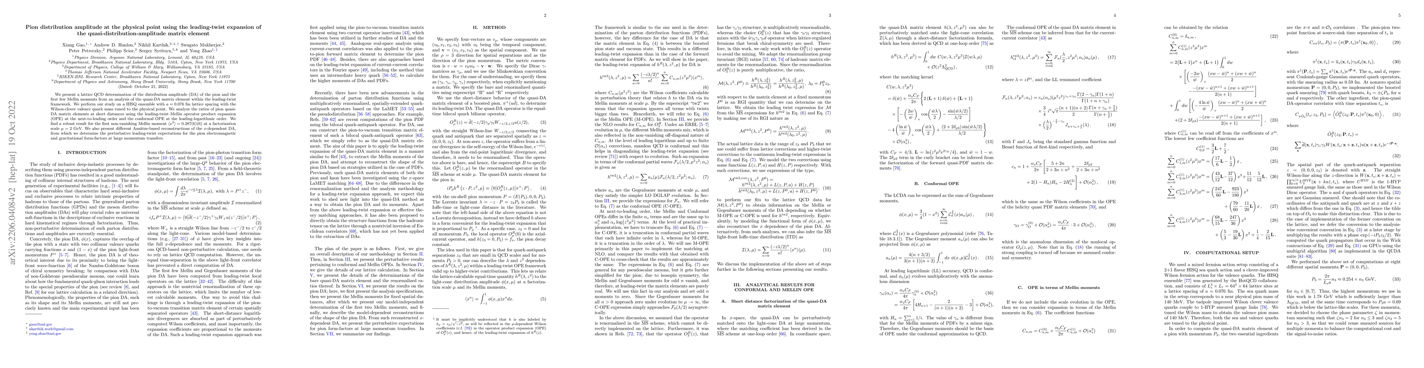 Thumbnail for Pion distribution amplitude at the physical point using the
  leading-twist expansion of the quasi-distribution-amplitude matrix element