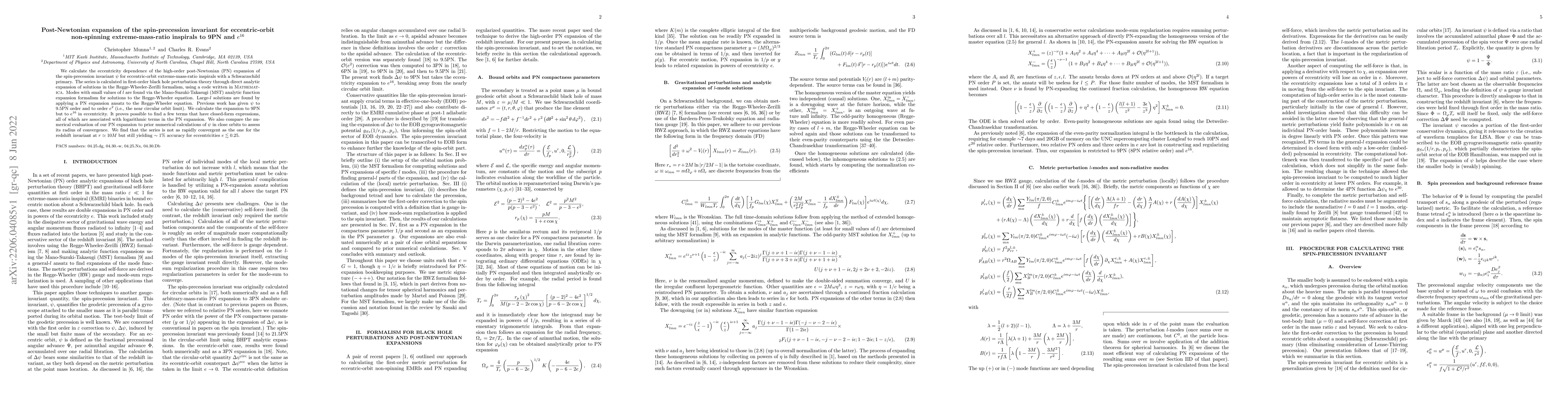 Thumbnail for Post-Newtonian expansion of the spin-precession invariant for
  eccentric-orbit non-spinning extreme-mass-ratio inspirals to 9PN and $e^{16}$