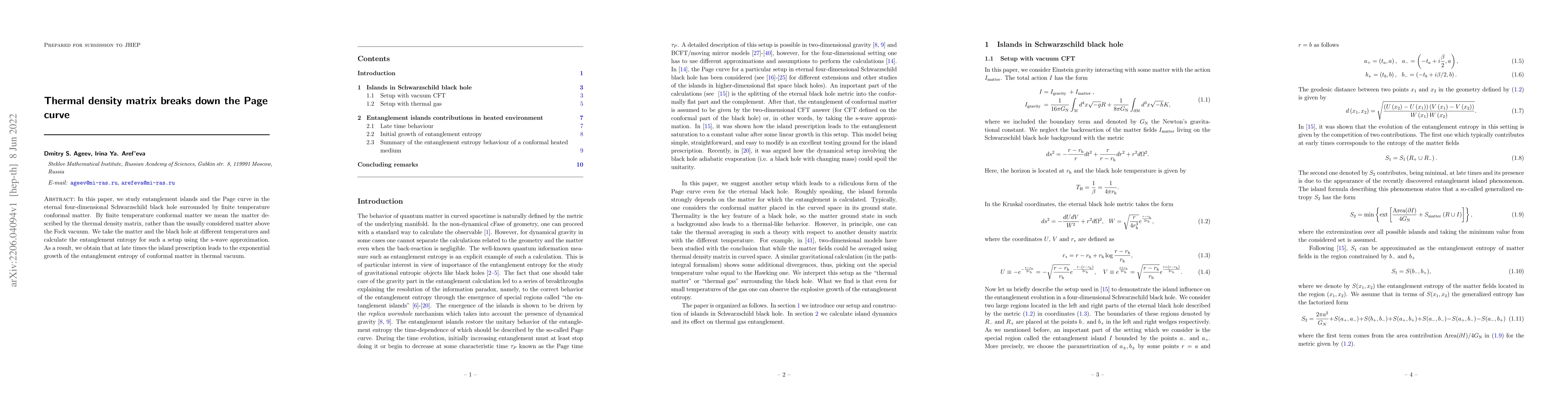 Thumbnail for Thermal density matrix breaks down the Page curve
