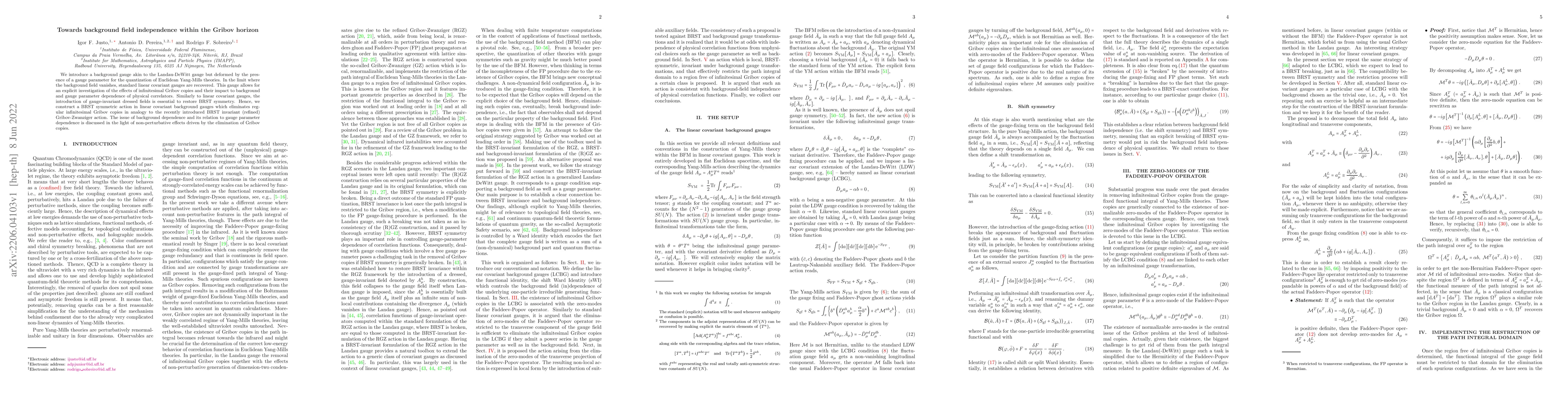 Thumbnail for Towards background field independence within the Gribov horizon