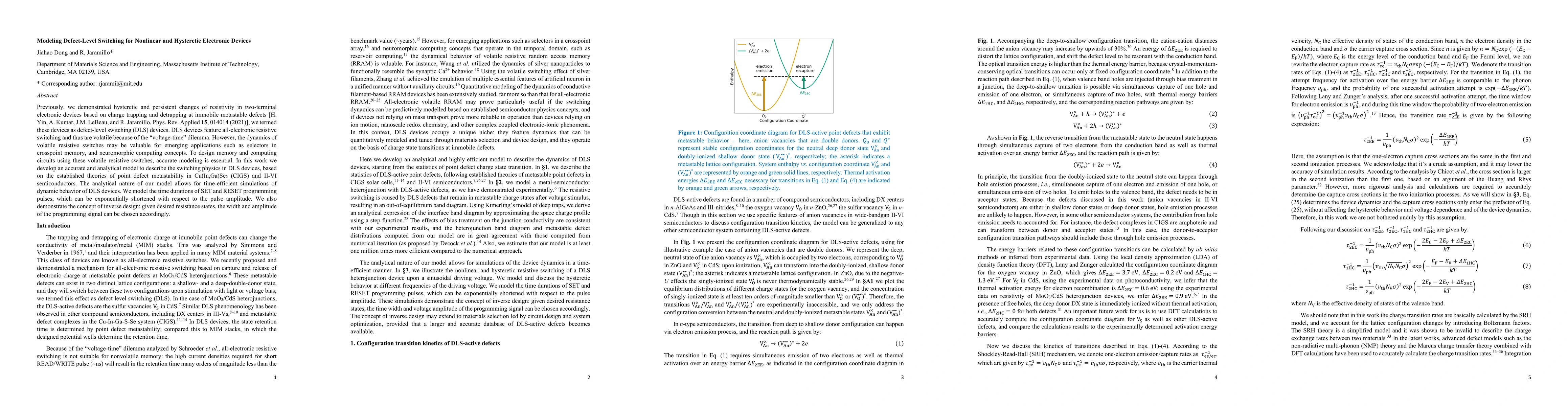 Thumbnail for Modeling Defect-Level Switching for Highly-Nonlinear and Hysteretic
  Electronic Devices
