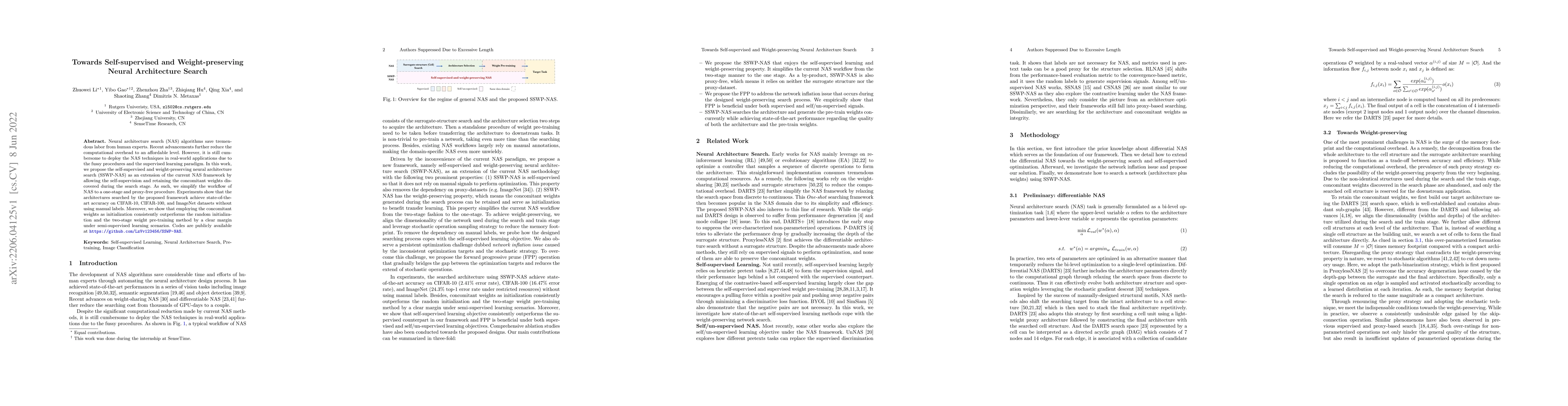 Thumbnail for Towards Self-supervised and Weight-preserving Neural Architecture Search