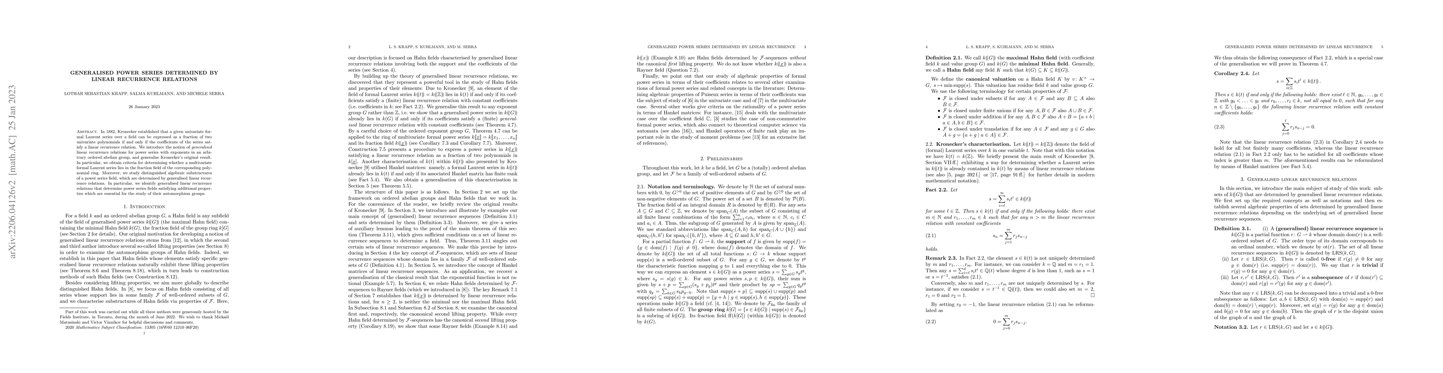 Thumbnail for Generalised power series determined by linear recurrence relations