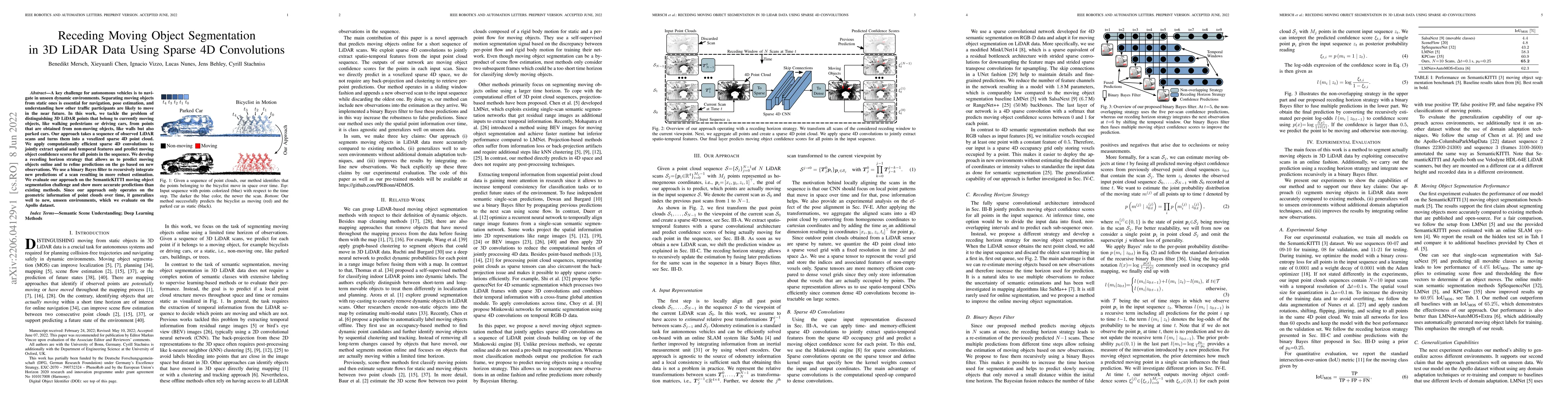 Thumbnail for Receding Moving Object Segmentation in 3D LiDAR Data Using Sparse 4D
  Convolutions