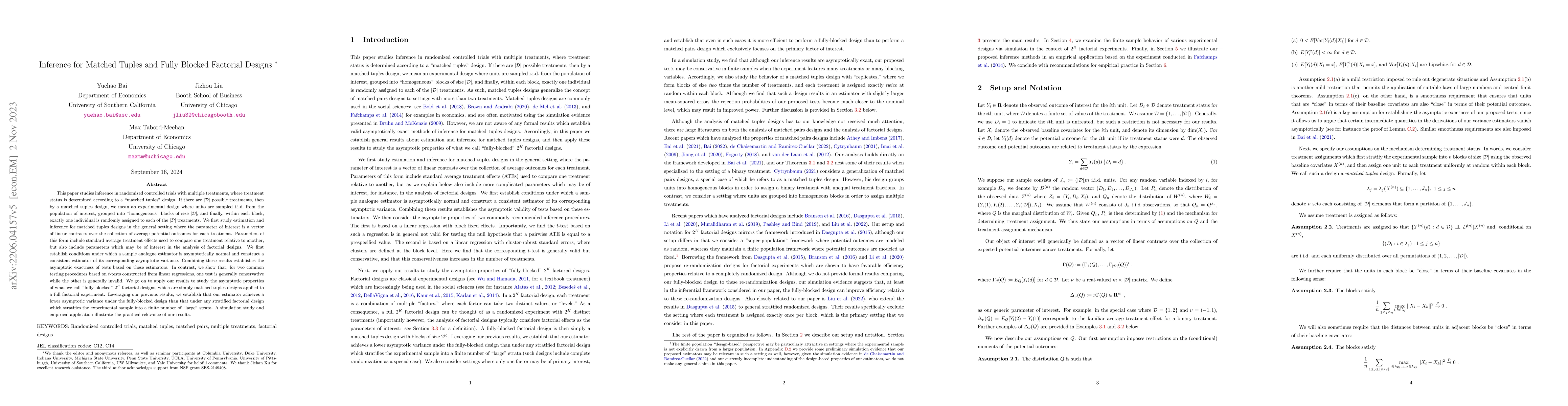 Thumbnail for Inference for Matched Tuples and Fully Blocked Factorial Designs