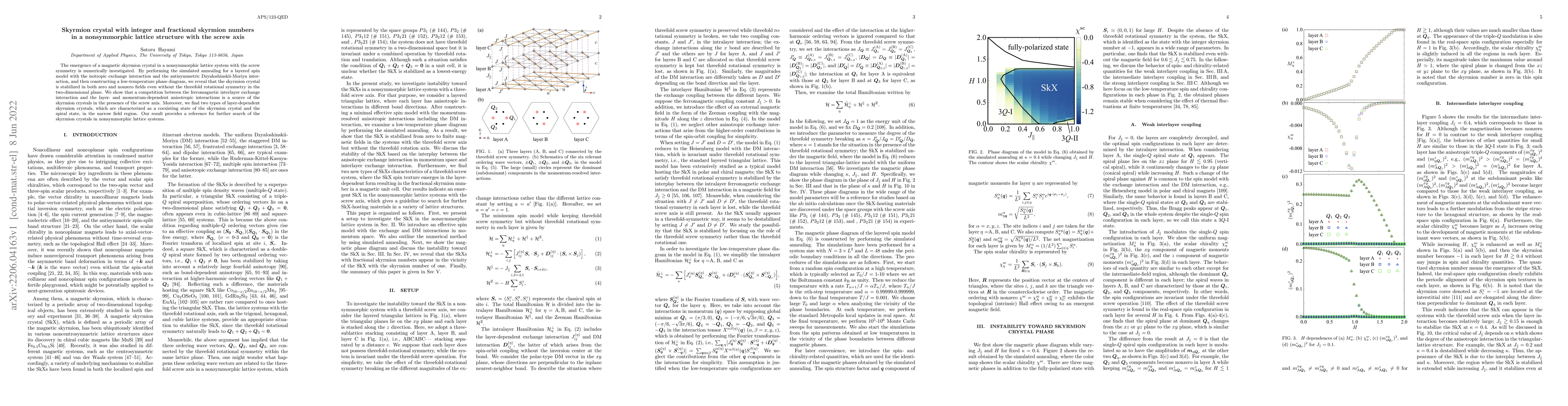 Thumbnail for Skyrmion crystal with integer and fractional skyrmion numbers in a
  nonsymmorphic lattice structure with the screw axis
