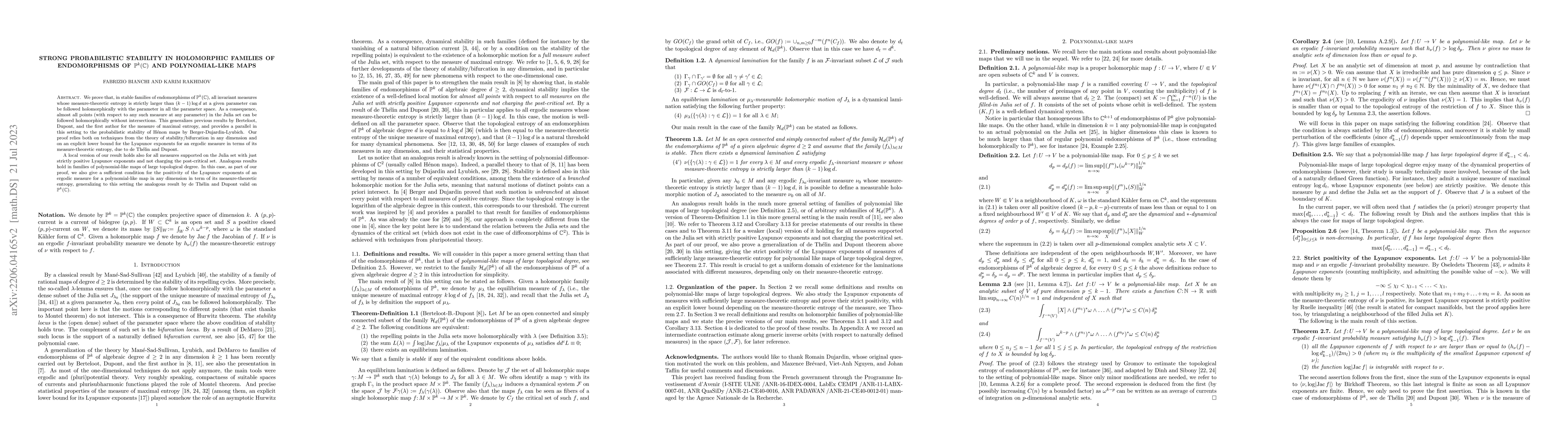 Thumbnail for Strong probabilistic stability in holomorphic families of endomorphisms
  of $\mathbb{P}^k(\mathbb{C})$ and polynomial-like maps