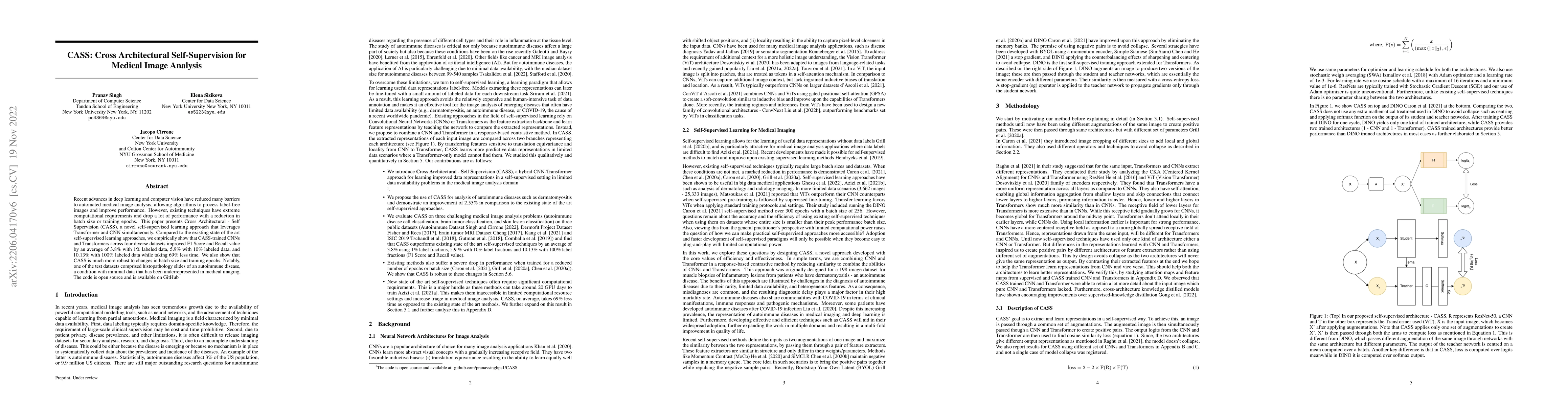 Thumbnail for CASS: Cross Architectural Self-Supervision for Medical Image Analysis