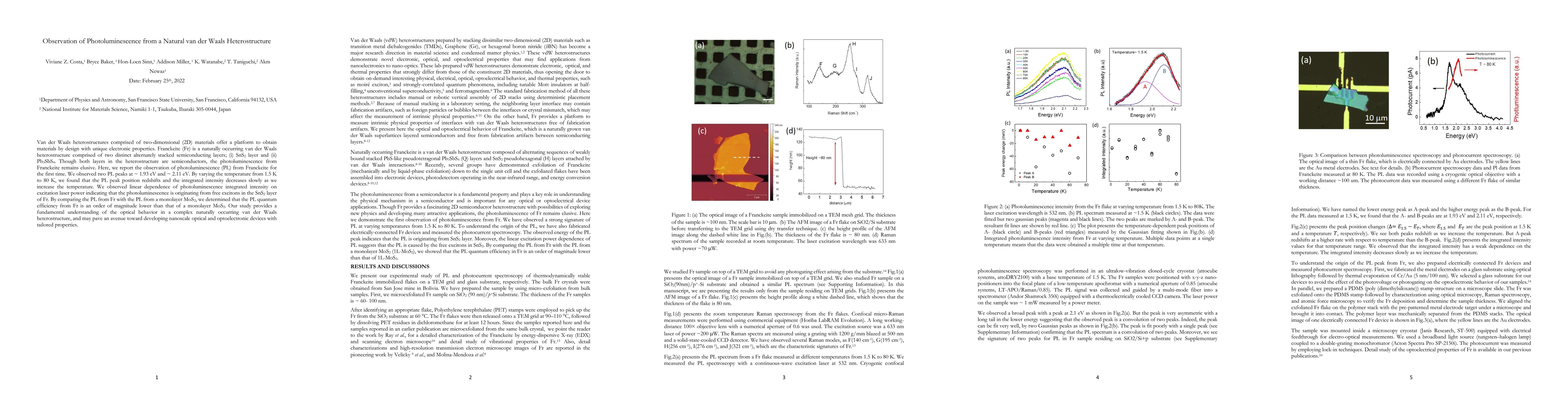Thumbnail for Observation of Photoluminescence from a Natural van der Waals
  Heterostructure