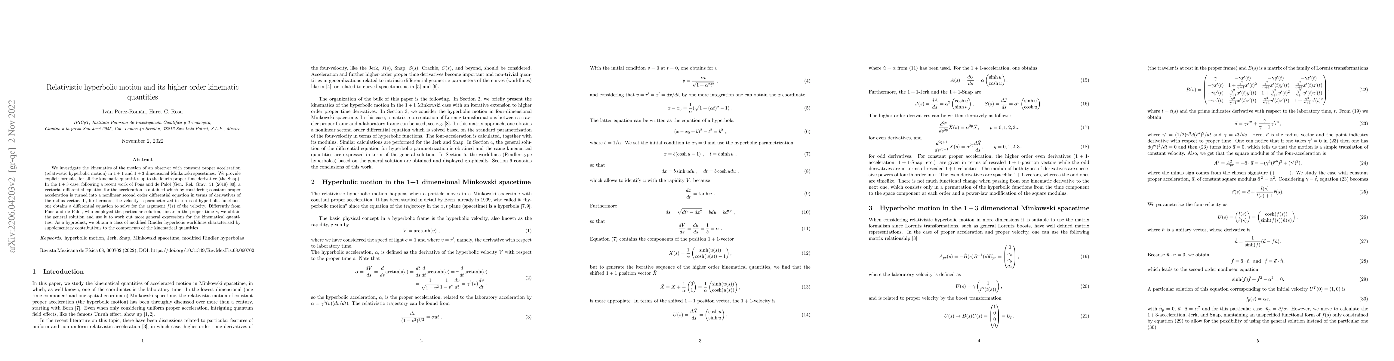 Thumbnail for Relativistic hyperbolic motion and its higher order kinematic quantities