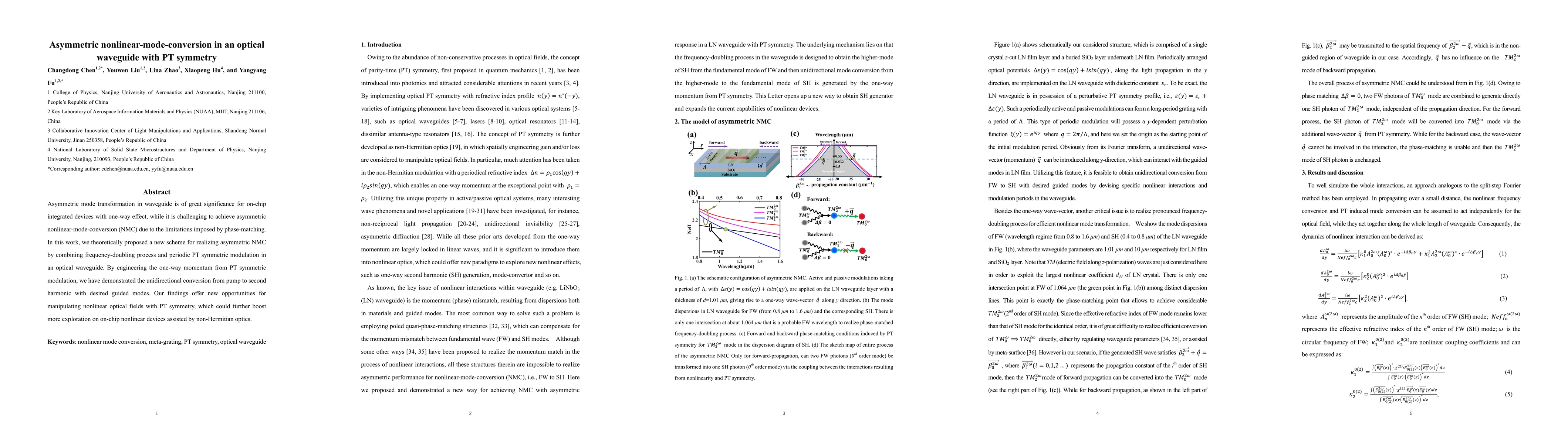 Thumbnail for Asymmetric nonlinear-mode-conversion in an optical waveguide with PT
  symmetry