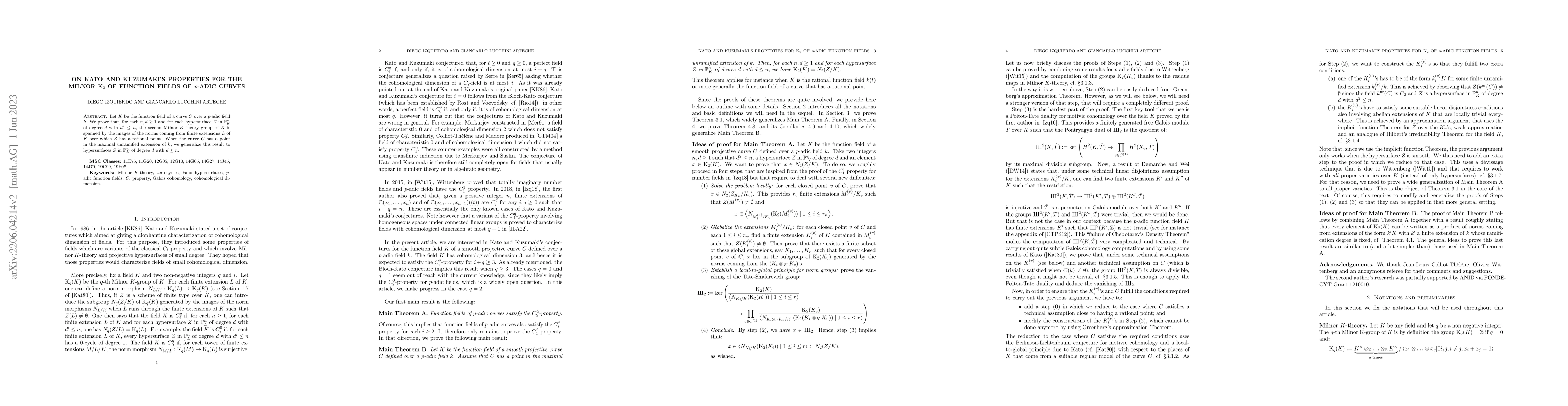 Thumbnail for On Kato and Kuzumaki's properties for the Milnor $K_2$ of function
  fields of $p$-adic curves