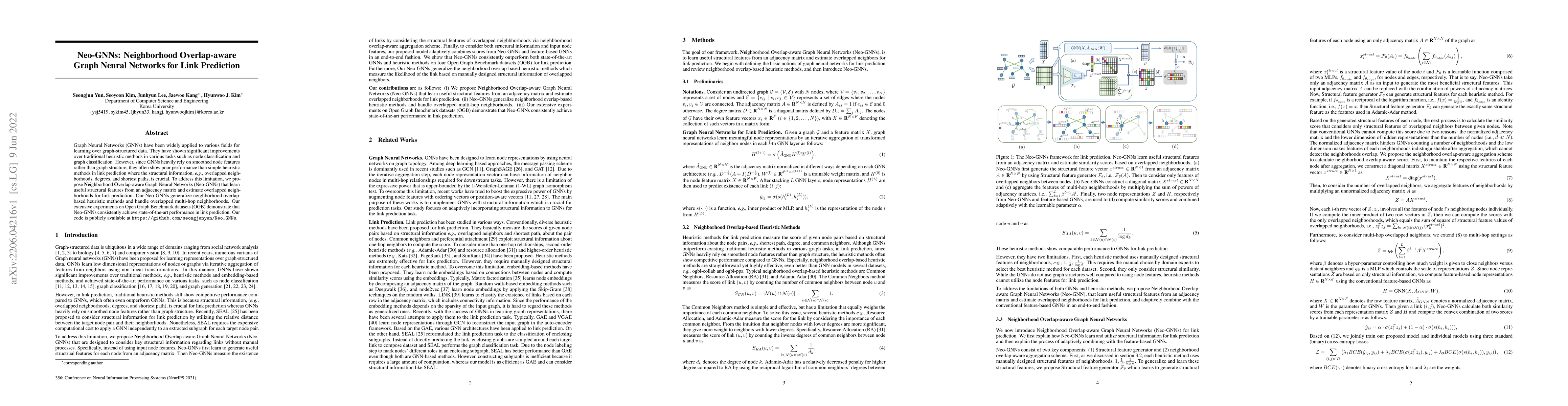 Thumbnail for Neo-GNNs: Neighborhood Overlap-aware Graph Neural Networks for Link
  Prediction