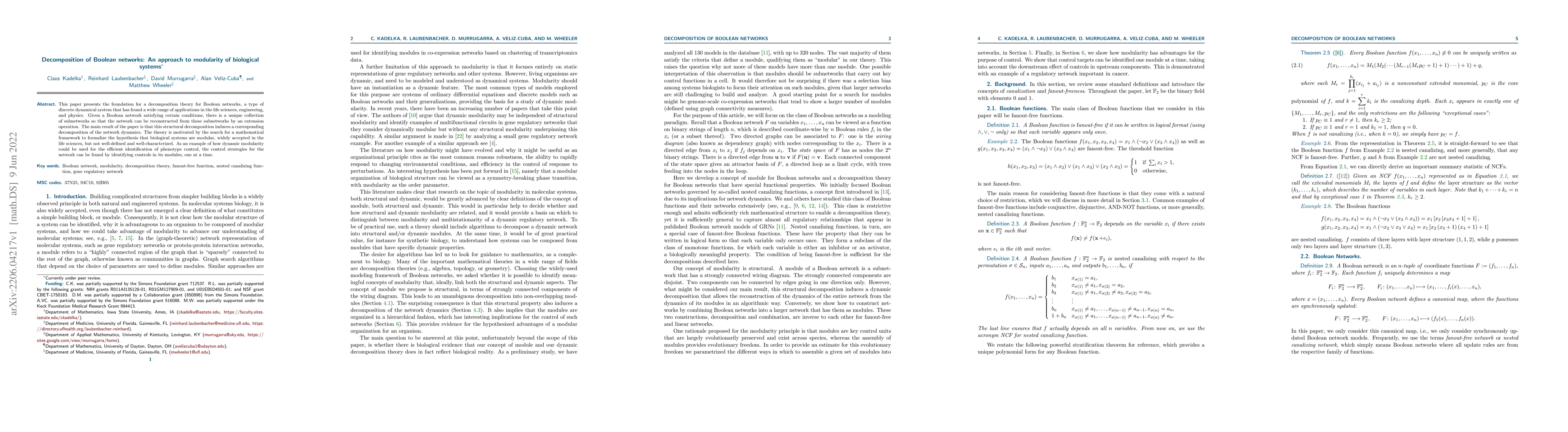 Thumbnail for Decomposition of Boolean networks: An approach to modularity of
  biological systems