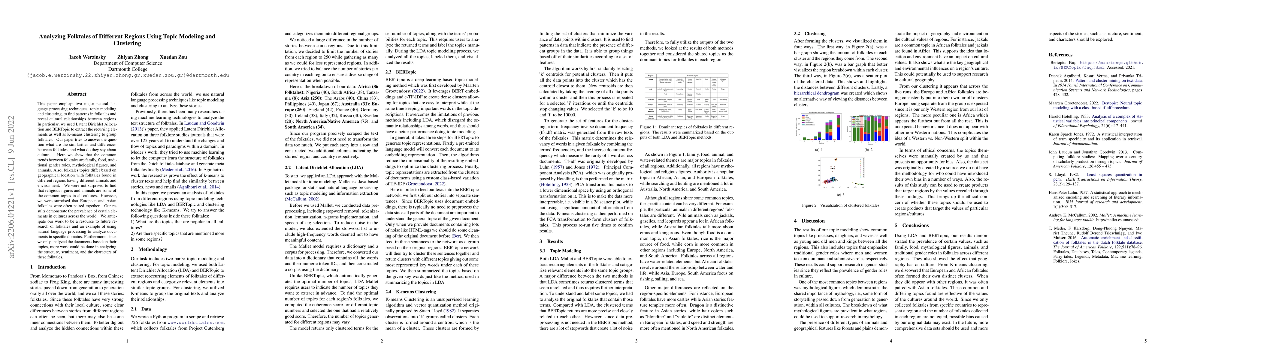 Thumbnail for Analyzing Folktales of Different Regions Using Topic Modeling and
  Clustering