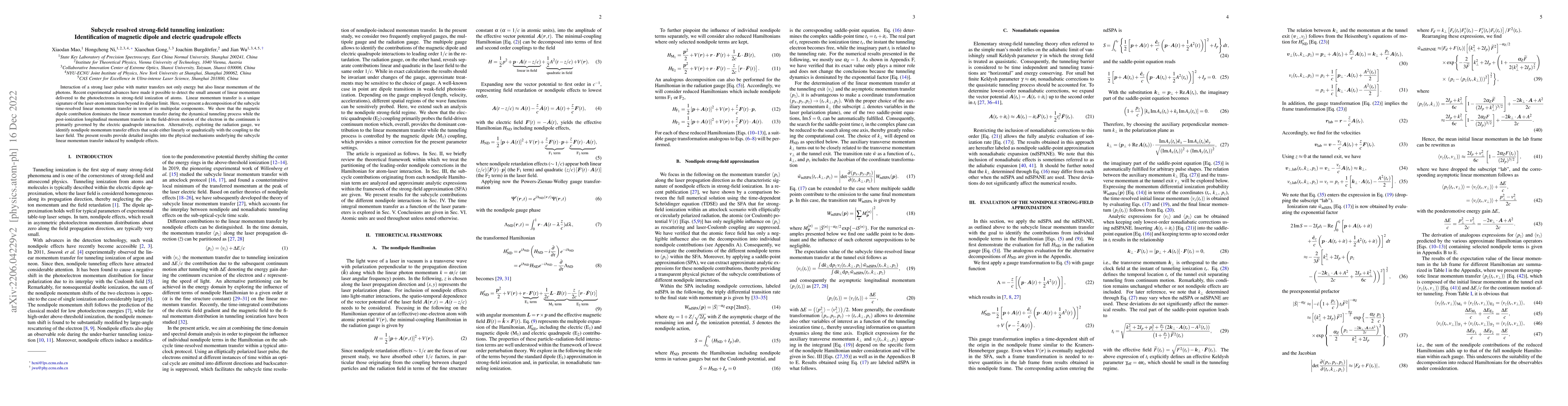 Thumbnail for Subcycle resolved strong-field tunneling ionization: Identification of
  magnetic dipole and electric quadrupole effects