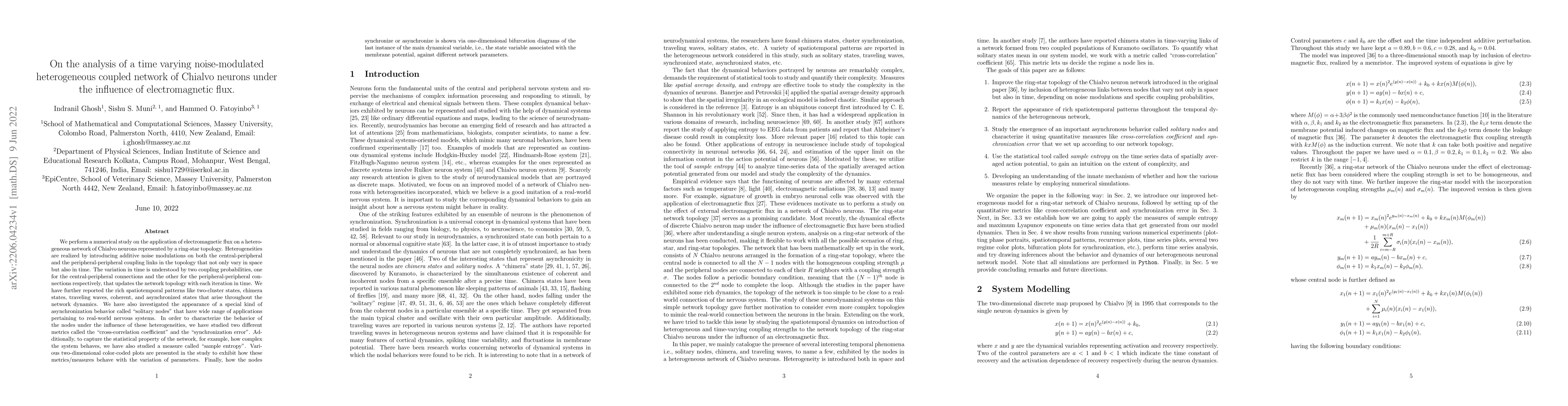 Thumbnail for On the analysis of a time varying noise-modulated heterogeneous coupled
  network of Chialvo neurons under the influence of electromagnetic flux