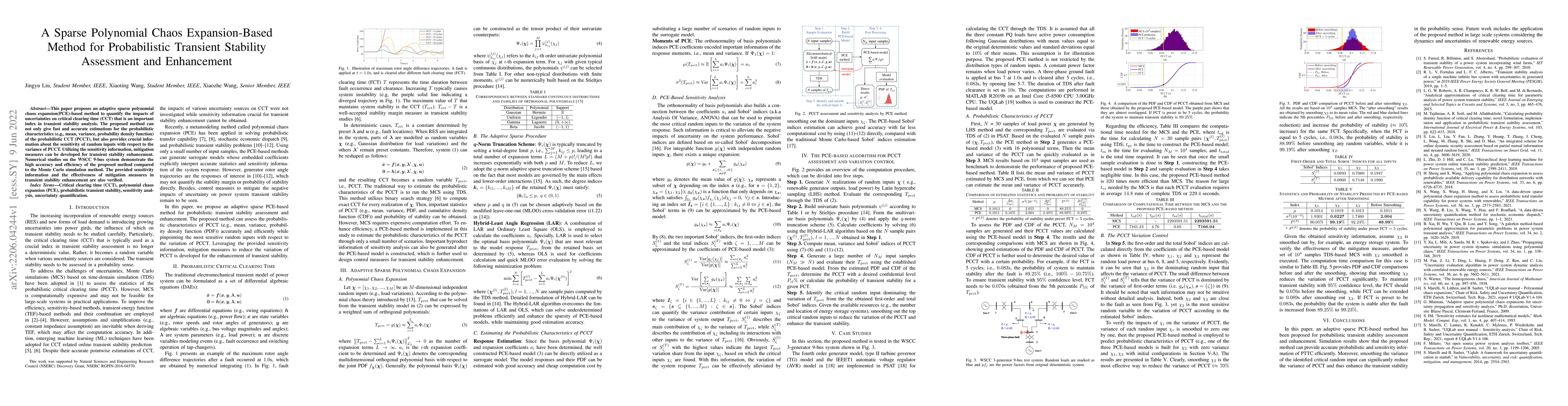Thumbnail for A Sparse Polynomial Chaos Expansion-Based Method for Probabilistic
  Transient Stability Assessment and Enhancement