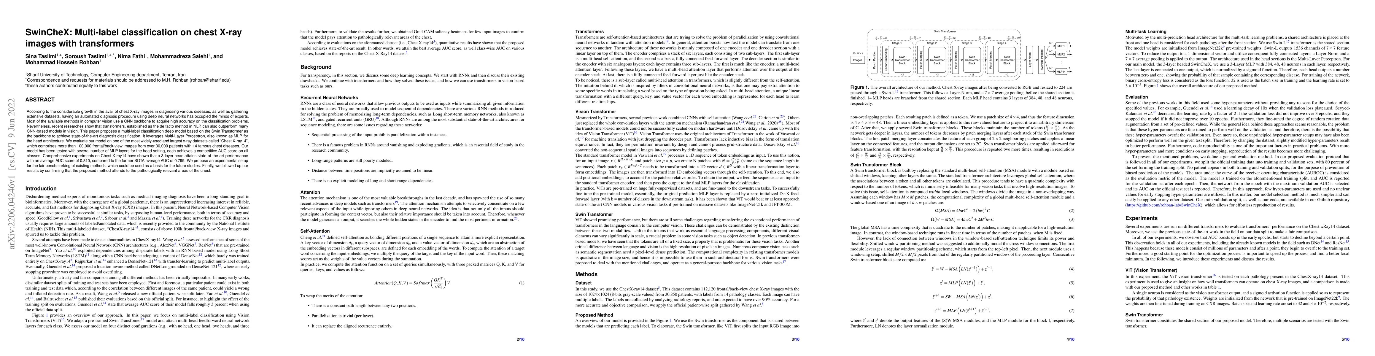 Thumbnail for SwinCheX: Multi-label classification on chest X-ray images with
  transformers