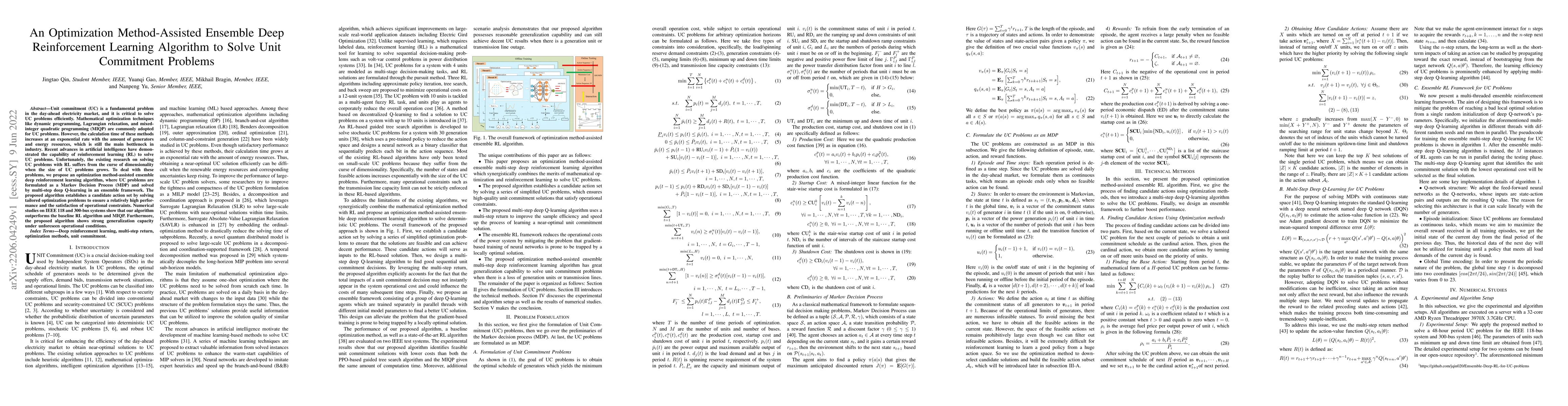 Thumbnail for An Optimization Method-Assisted Ensemble Deep Reinforcement Learning
  Algorithm to Solve Unit Commitment Problems