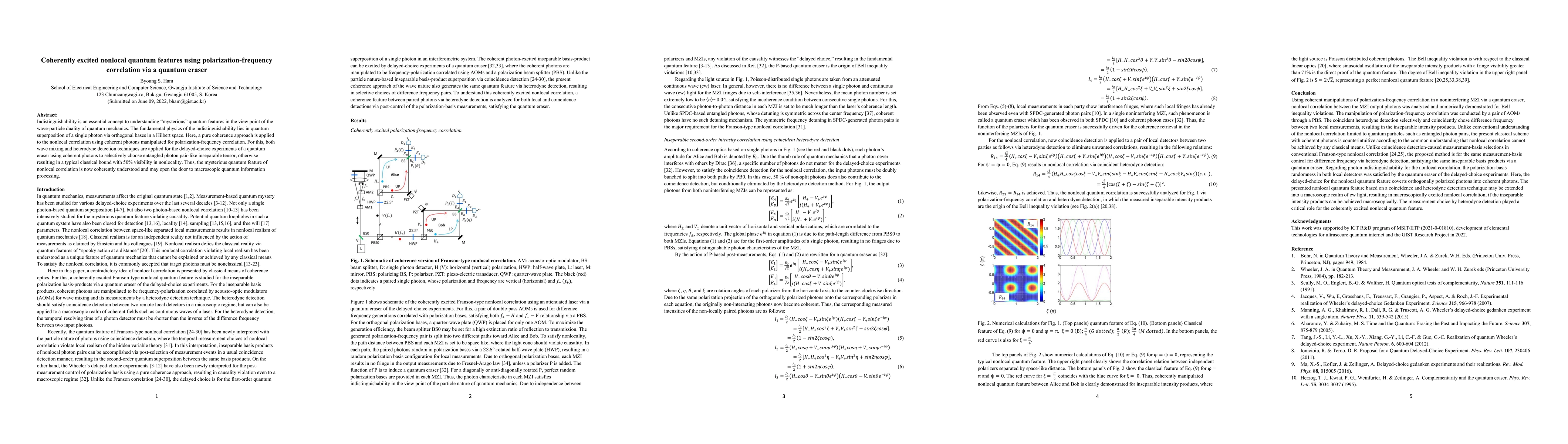 Thumbnail for Coherently excited nonlocal quantum features using
  polarization-frequency correlation via a quantum eraser