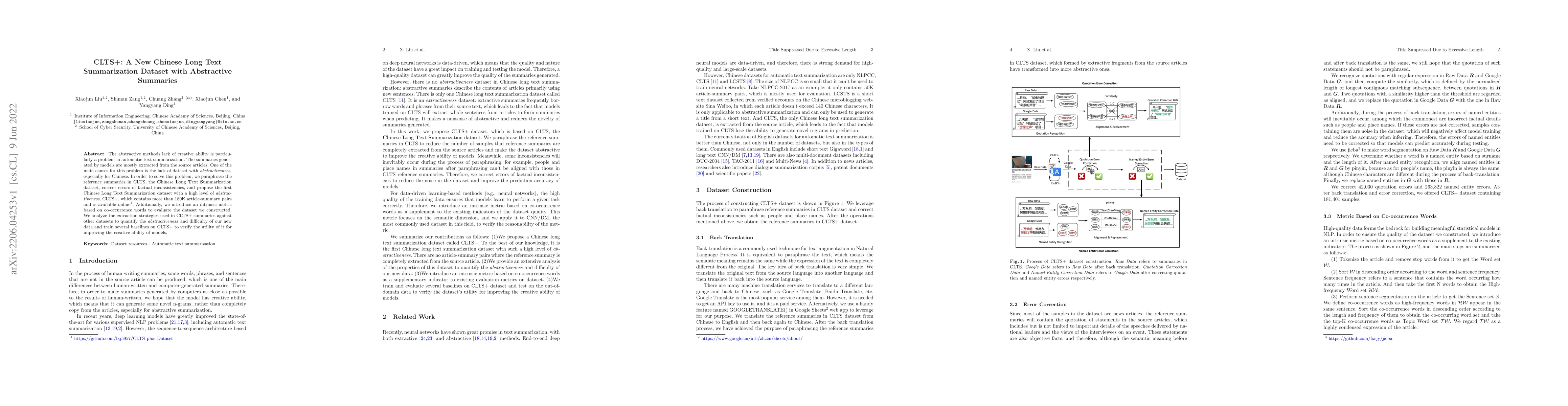Thumbnail for CLTS+: A New Chinese Long Text Summarization Dataset with Abstractive
  Summaries