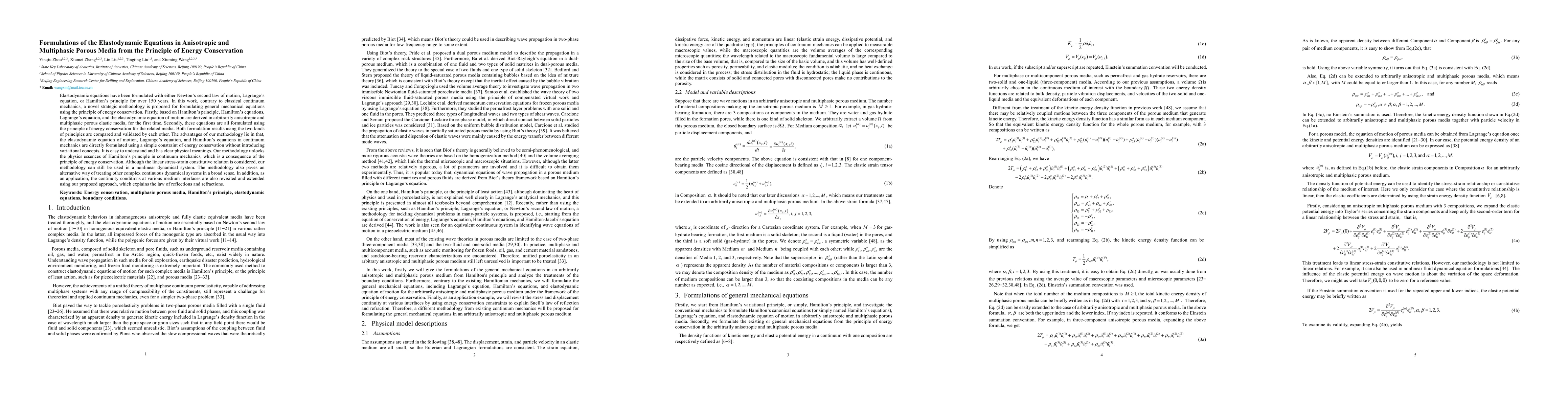 Thumbnail for Formulations of the Elastodynamic Equations in Anisotropic and
  Multiphasic Porous Media from the Principle of Energy Conservation