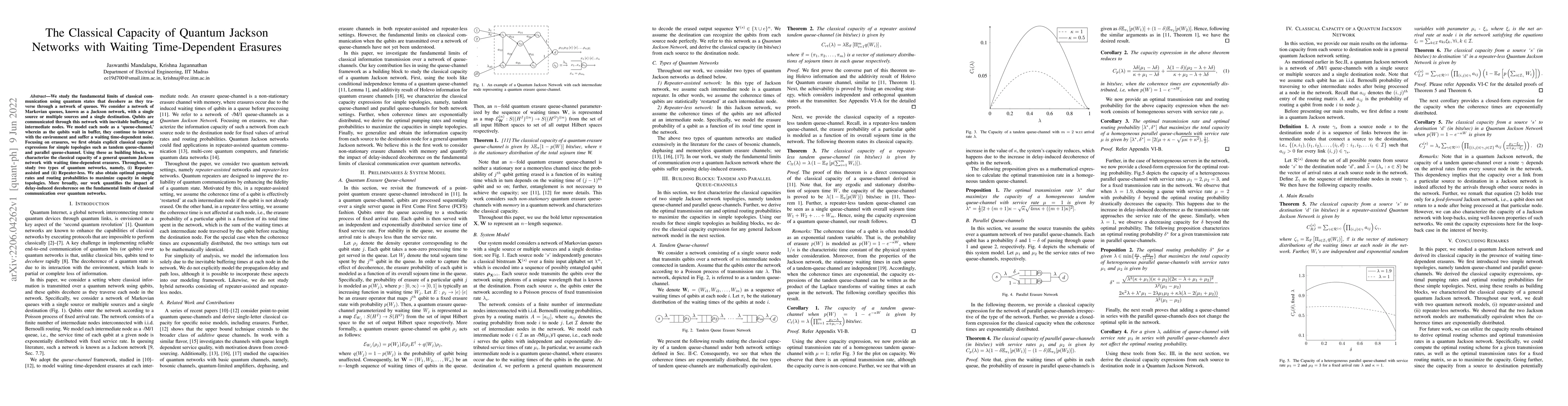 Thumbnail for The Classical Capacity of Quantum Jackson Networks with Waiting
  Time-Dependent Erasures