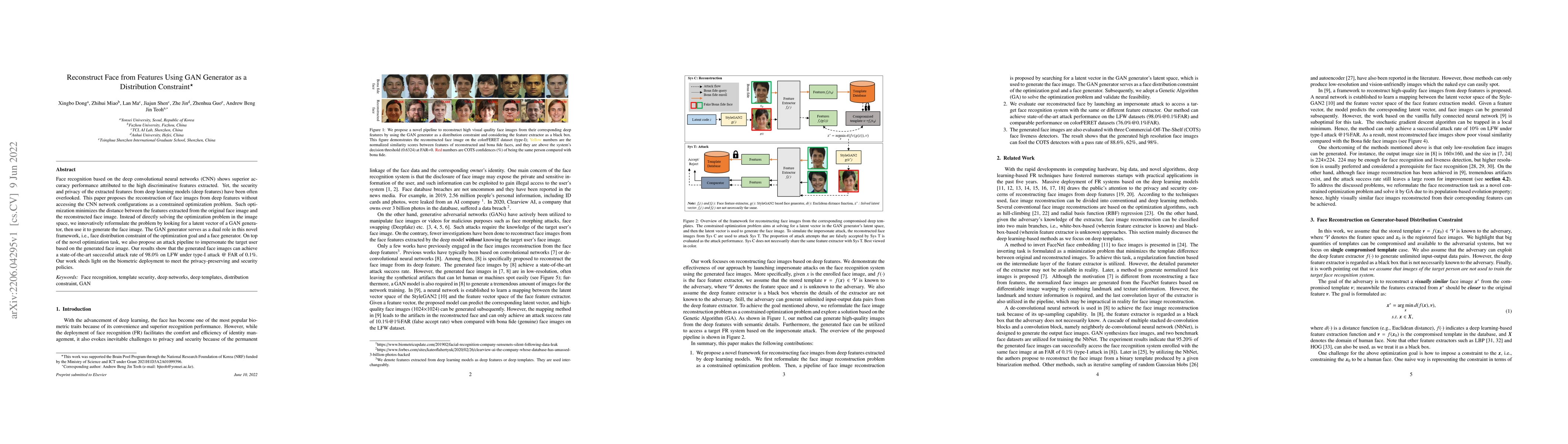 Thumbnail for Reconstruct Face from Features Using GAN Generator as a Distribution
  Constraint