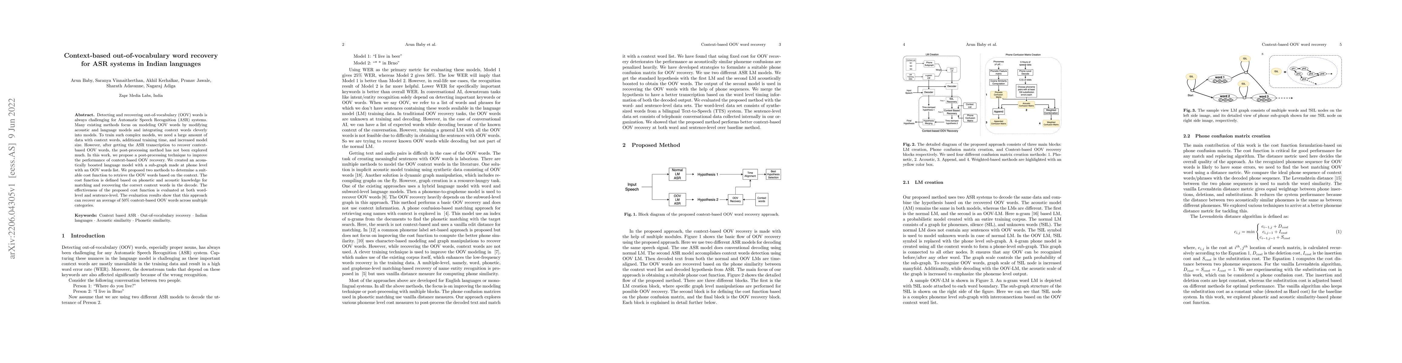 Thumbnail for Context-based out-of-vocabulary word recovery for ASR systems in Indian
  languages