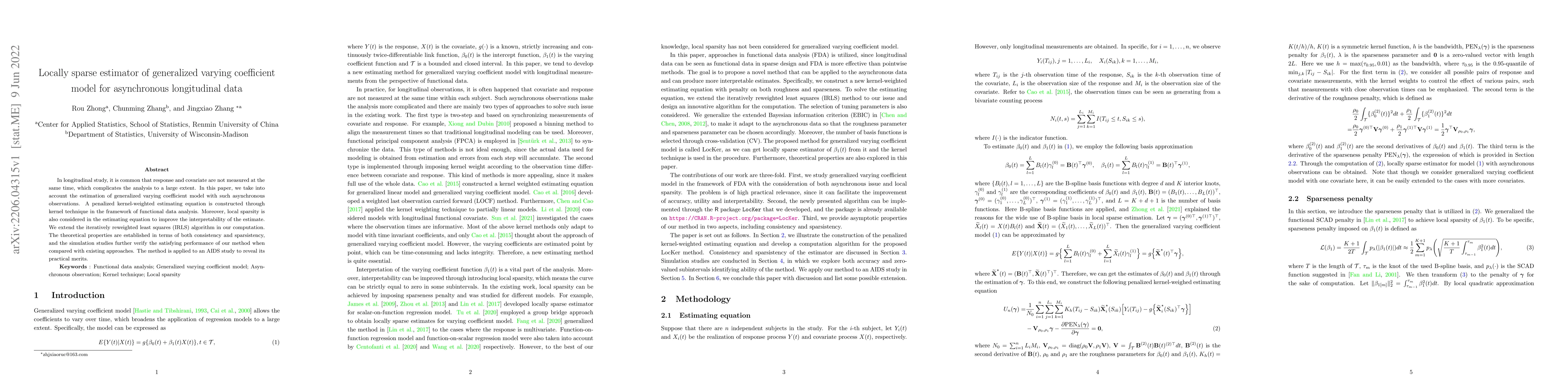 Thumbnail for Locally sparse estimator of generalized varying coefficient model for
  asynchronous longitudinal data