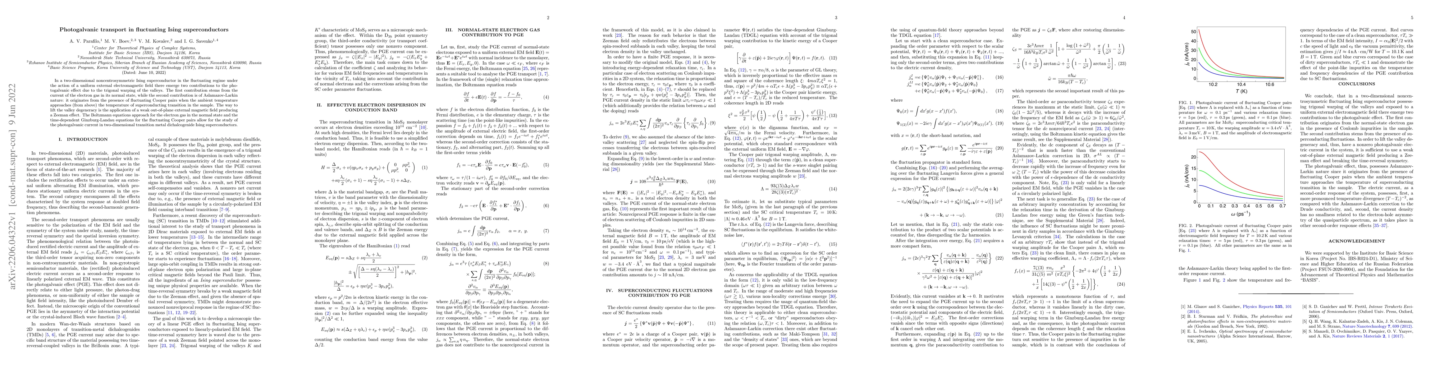 Thumbnail for Photogalvanic transport in fluctuating Ising superconductors