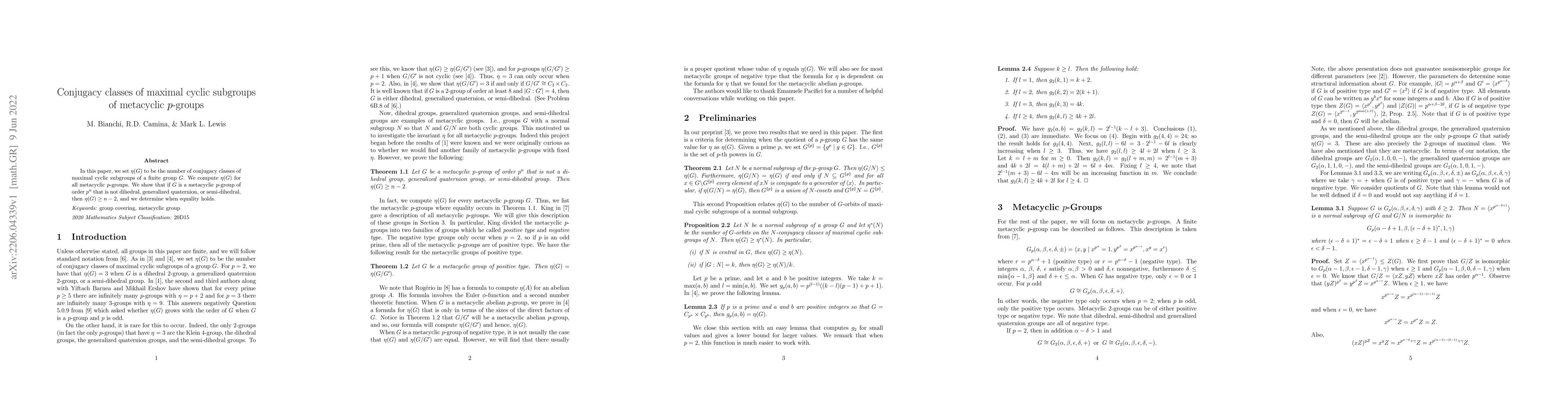 Thumbnail for Conjugacy classes of maximal cyclic subgroups of metacyclic $p$-groups