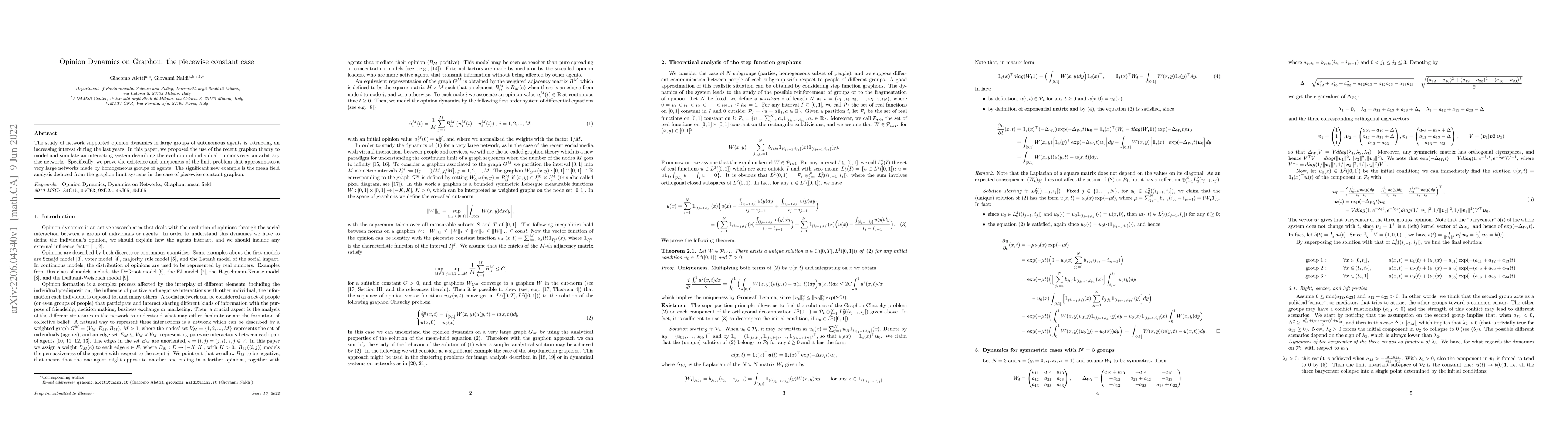 Thumbnail for Opinion Dynamics on Graphon: the piecewise constant case