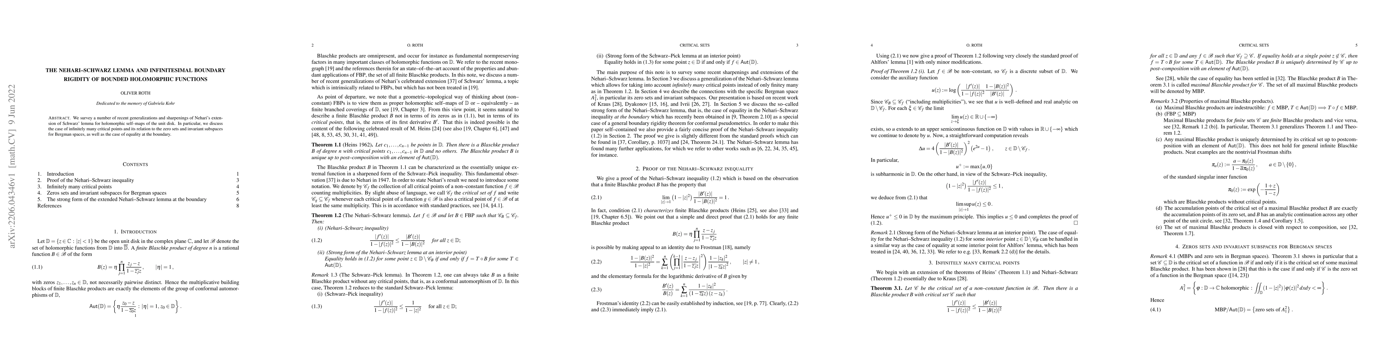Thumbnail for The Nehari-Schwarz lemma and infinitesimal boundary rigidity of bounded
  holomorphic functions