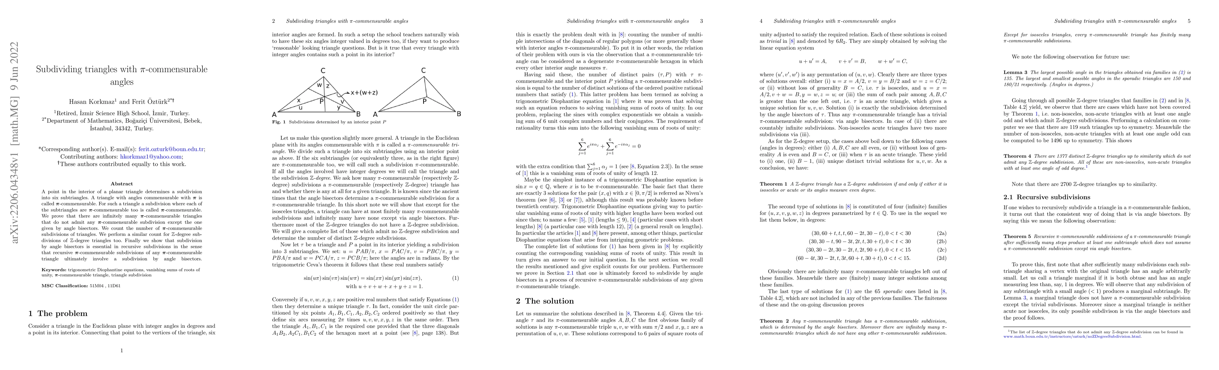Thumbnail for Subdividing triangles with $\pi$-commensurable angles