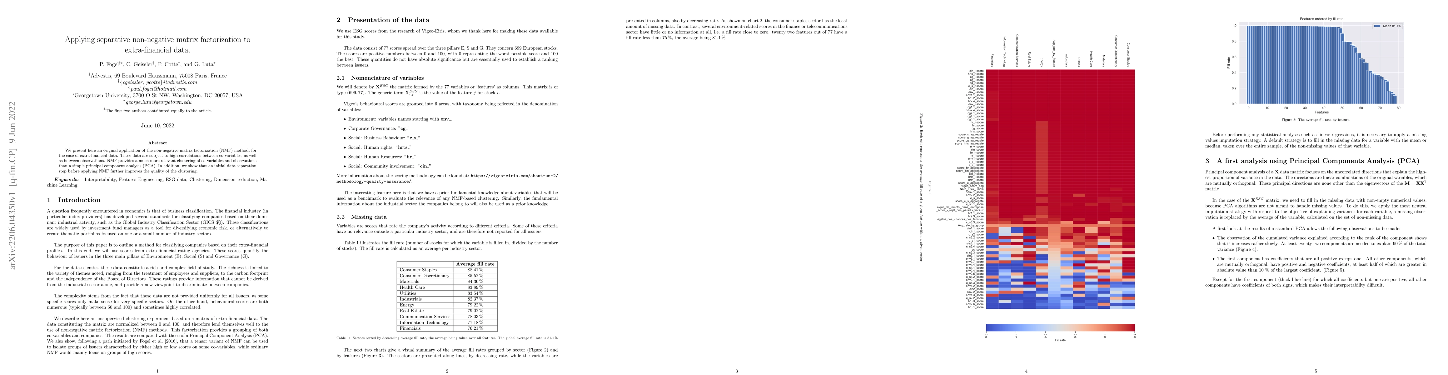 Thumbnail for Applying separative non-negative matrix factorization to extra-financial
  data