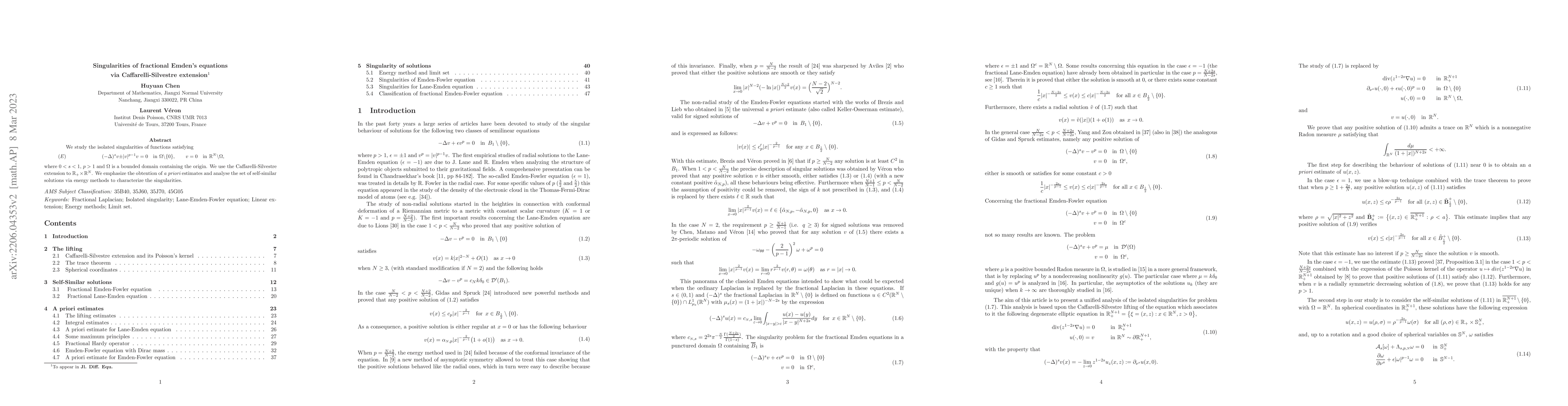 Thumbnail for Singularities of fractional Emden's equations via Caffarelli-Silvestre
  extension