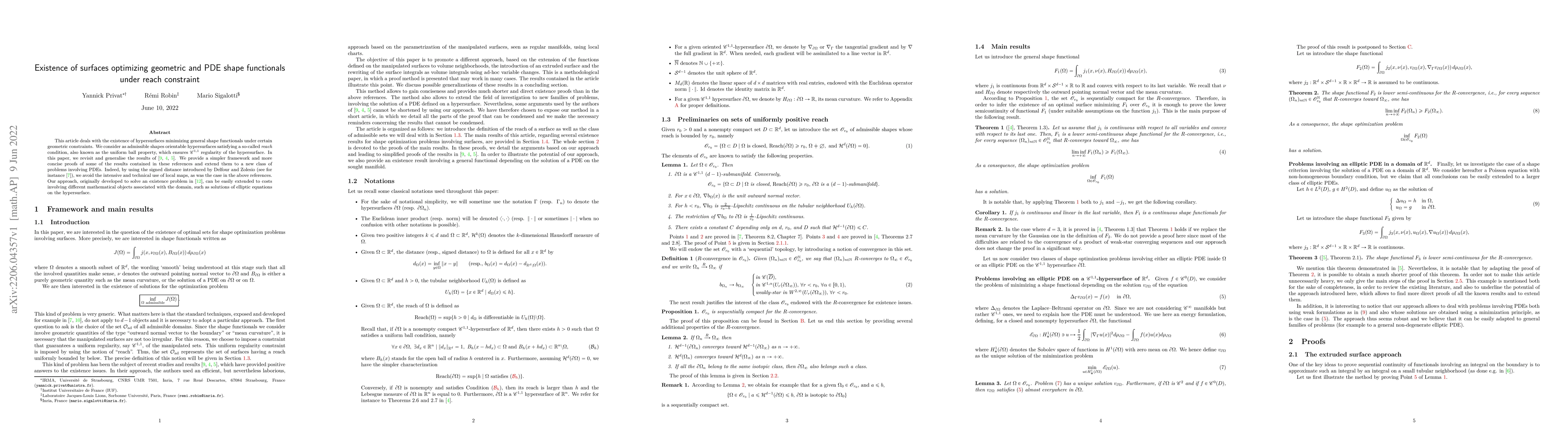 Thumbnail for Existence of surfaces optimizing geometric and PDE shape functionals
  under reach constraint