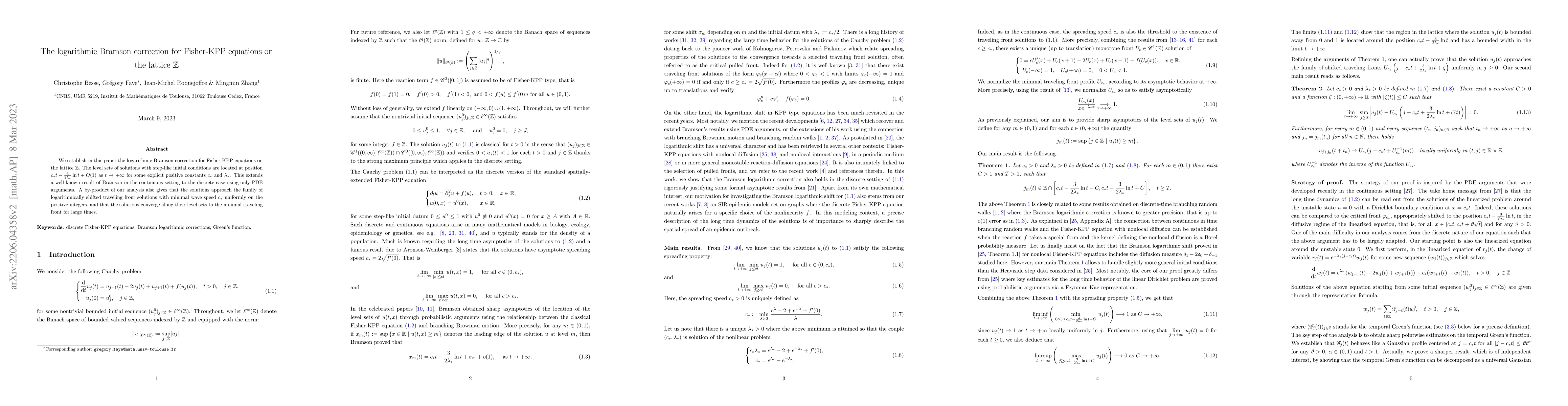 Thumbnail for The logarithmic Bramson correction for Fisher-KPP equations on the
  lattice $\mathbb{Z}$